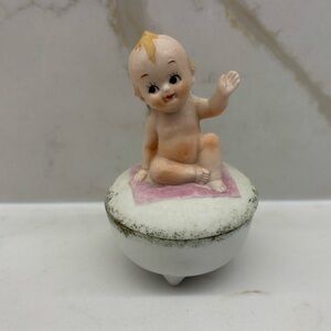 Vintage Kewpie Doll Trinket Ring Holder Bisque Porcelain Keepsake Figurine Baby